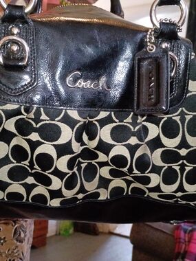 Coach Black and Cream Signature Canvas Tote - Coach